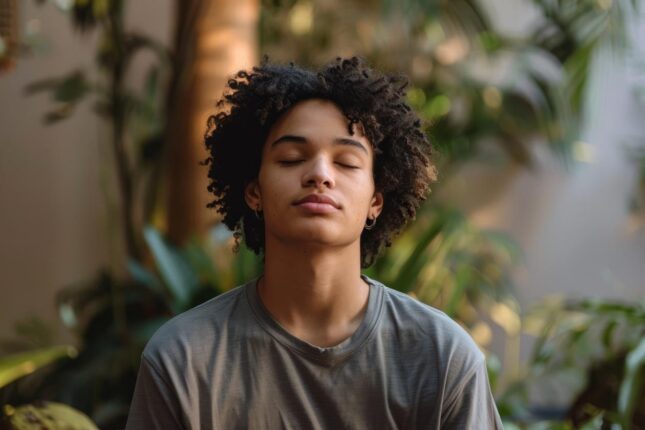 A young man focusing inward